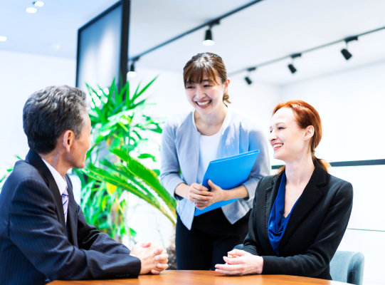 man talking to his clients